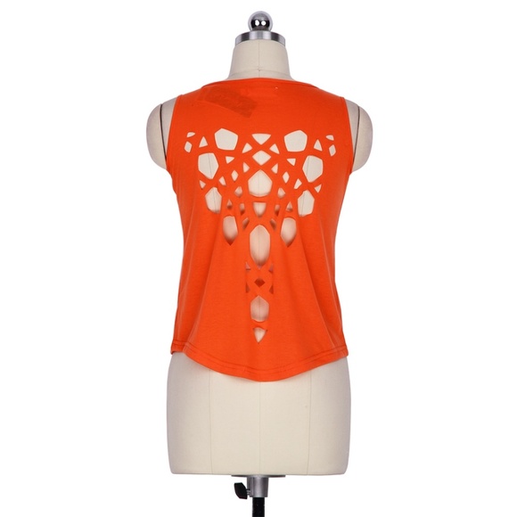 Orange Hollow Out Back Tank Top - Picture 6 of 7